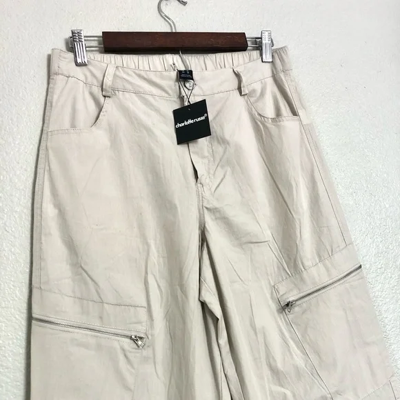 NWT Charlotte Russe Light Beige Cargo parachute Pants - Picture 4 of 11